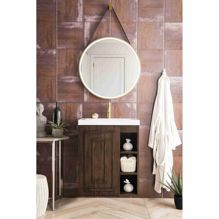 James Martin Vanities Alicante 24in Single Vanity, Mid-Century Acacia w/ White Glossy Composite Stone Top E110V24MCAWG